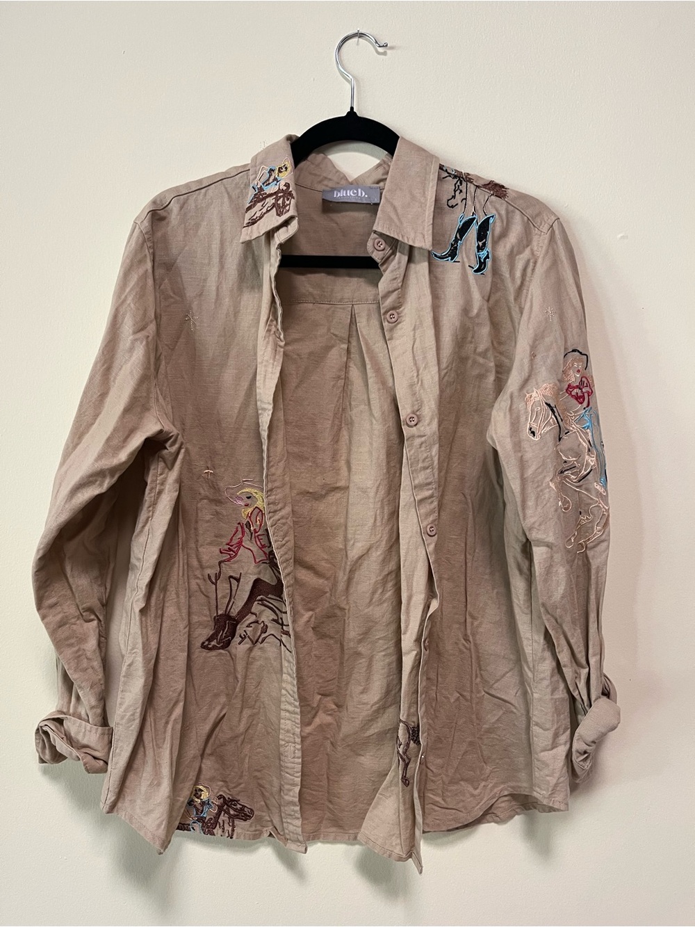 western embroidered linen button up